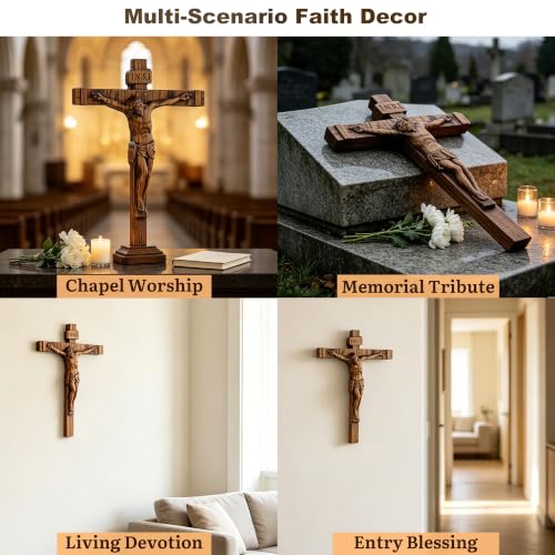 9.84in Handmade Catholic Wooden Wall Crucifix with Variation 9.8"L x 7.2"W - Religious Gift