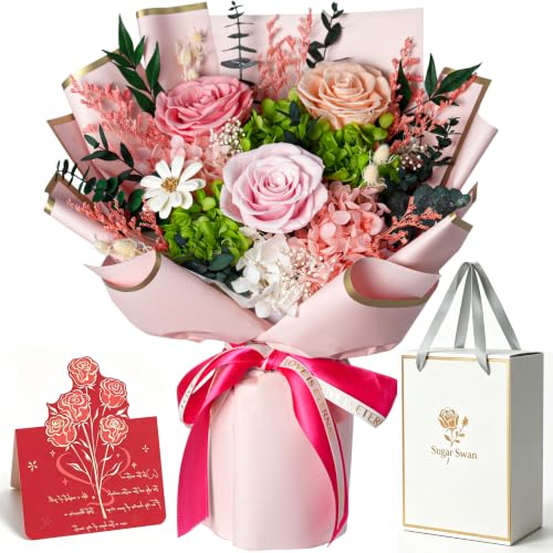Pink Preserved Rose Bouquet Gift Box - Real Eternal Flowers for Women, Birthday, Anniversary, Valentine’s Day & Mother’s Day