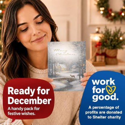 Christmas Card Pack 20 - Painted Winter Scenes - Holiday Greeting Cards with Envelopes