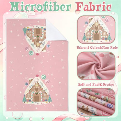 Pink & Green Pastel Gingerbread Christmas Kitchen Towels Set - Candy Land Design