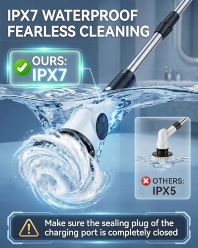 Electric Spin Scrubber Black - Cordless 3-Speed Shower Cleaner with Long Handle & 10 Brush Heads