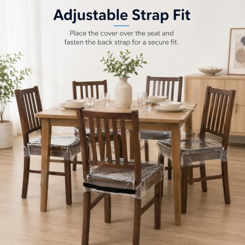 Plastic Dining Chair Covers Reusable Clear PVC Seat Protectors - Set of 4