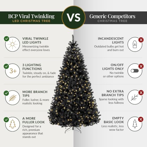 Black 6ft Artificial Christmas Tree Pre-Lit Twinkling Lights Holiday Decor
