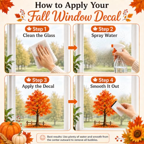 Large Fall Maple Tree Window Clings - 8 Sheets Autumn Thanksgiving Decor - Reusable Static Stickers