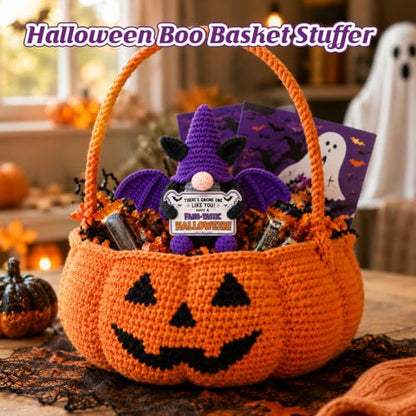 Halloween Boo Basket Stuffers for Women Teen Girls Crochet Bat Gnome - Spooky Gift Decor