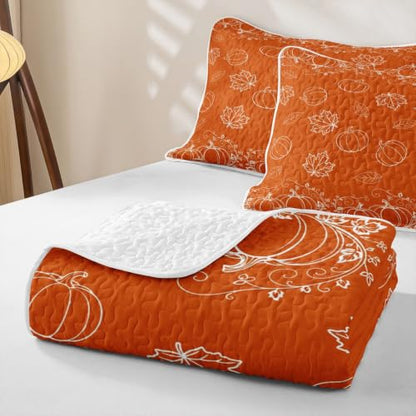 Erosebridal Autumn Harvest Full Quilt Set with White and Orange - Full Size