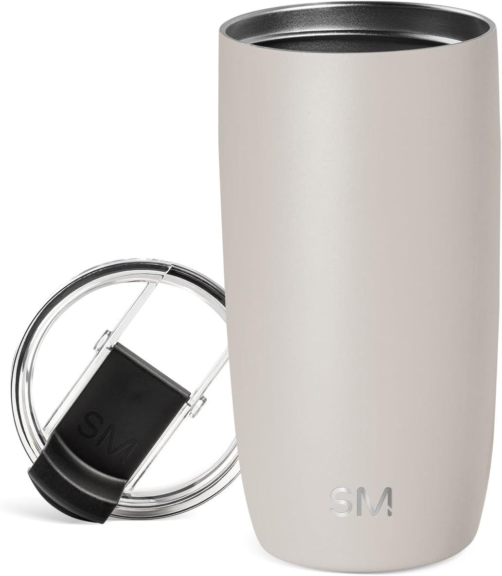 Simple Modern Voyager Tumbler - Insulated Stainless Steel Travel Mug with Flip Lid | 16oz Almond Birch