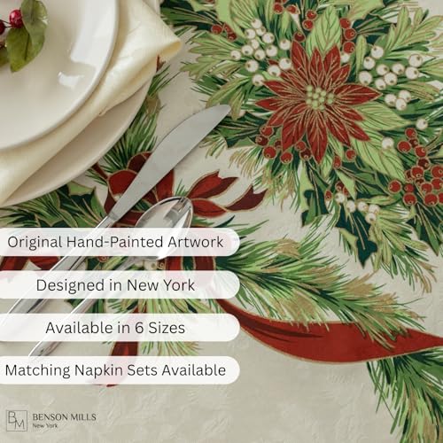 Christmas Ribbons Tablecloth - 70x52 Inches Rectangular Holiday Decor