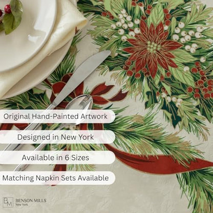 Christmas Ribbons Tablecloth - 70x52 Inches Rectangular Holiday Decor