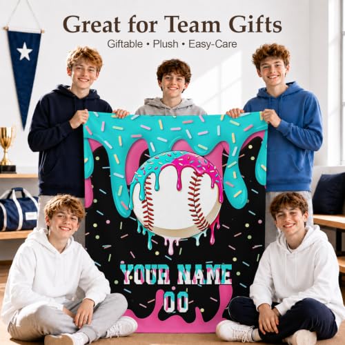 Personalized Baseball Drip Blanket for Boys Kids Teens Charcoal