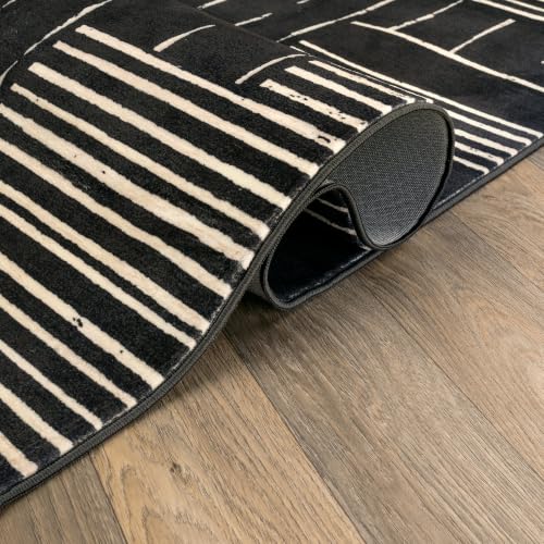 Black Block Stripe Machine Washable Non-Slip Runner Rug 2'x12' - Rugshop