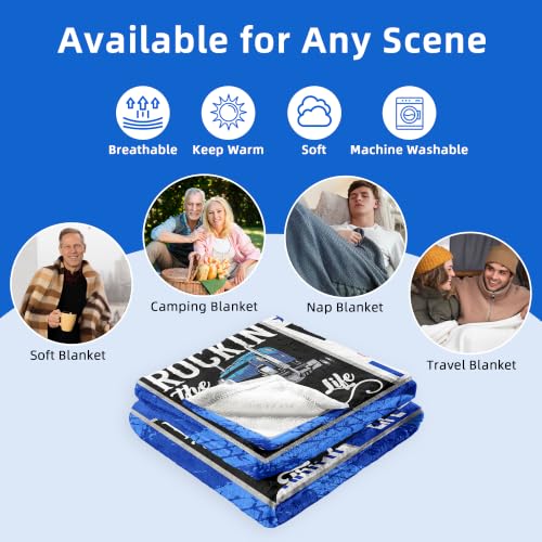 Blue Truck Driver Blanket for Men - 60 x 50 Inches - Appreciation Gift