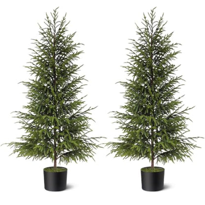 2-Pack Artificial Norfolk Pine Trees - 4FT Potted Christmas Decor for Front Door