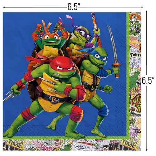 Multicolor TMNT: Mutant Mayhem Luncheon Napkins - 6.5" x 6.5" (Pack of 16) - Fun Design, Premium Quality & Eco-Friendly Material - Perfect for Kids' Party