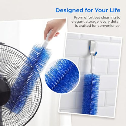 Flexible Microfiber Fan Duster Brush - Reusable Dust Remover, Gray + Blue 2 Pack