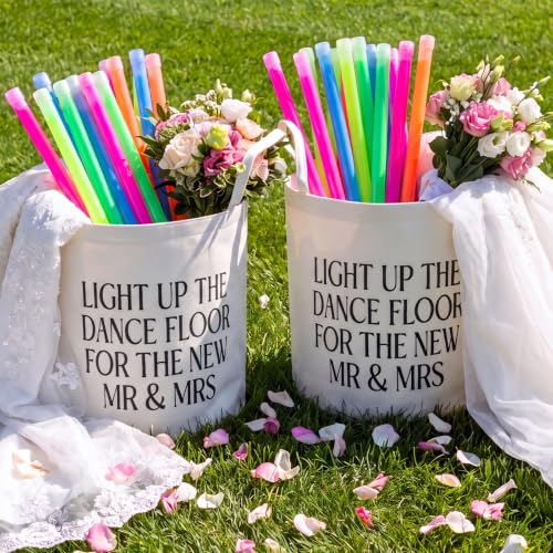 GlowStick Wedding Baskets - Pack of 2 White Felt Storage Bins with Fun Slogan