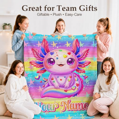 Custom Axolotl Blanket for Girls Kids Violet - Personalized Cozy Throw for Bed Sofa Travel