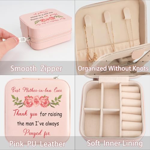 Mother in Law Jewelry Box - Pink Travel Organizer Gift from Daughter-in-Law