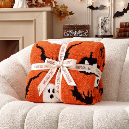 Halloween Orange Pumpkin Bat Plaid Throw Blanket - 50x60 Inches, Ultra Soft & Cozy