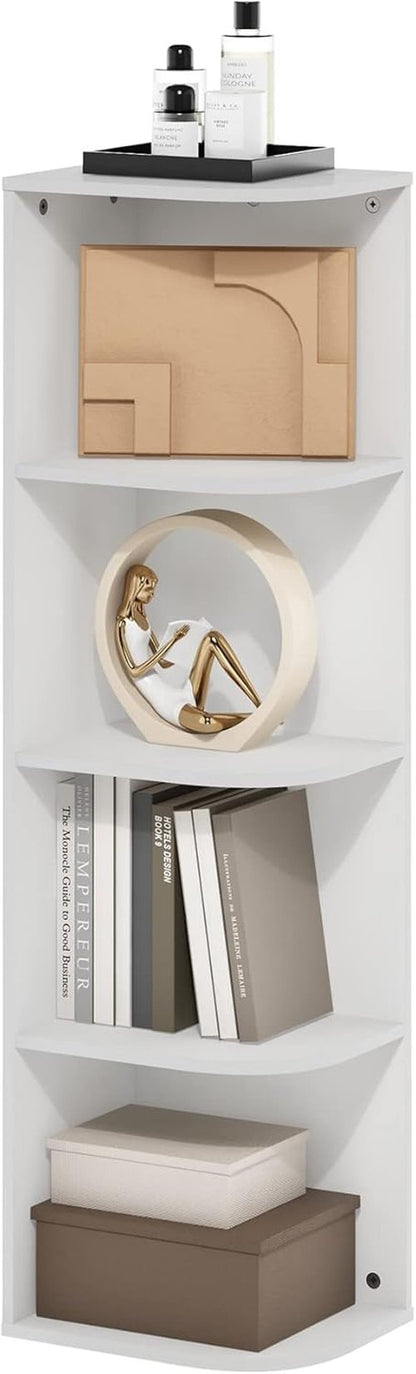 Furinno Pasir 4-Tier Corner Bookcase - Stylish Open Shelf Design in White Finish