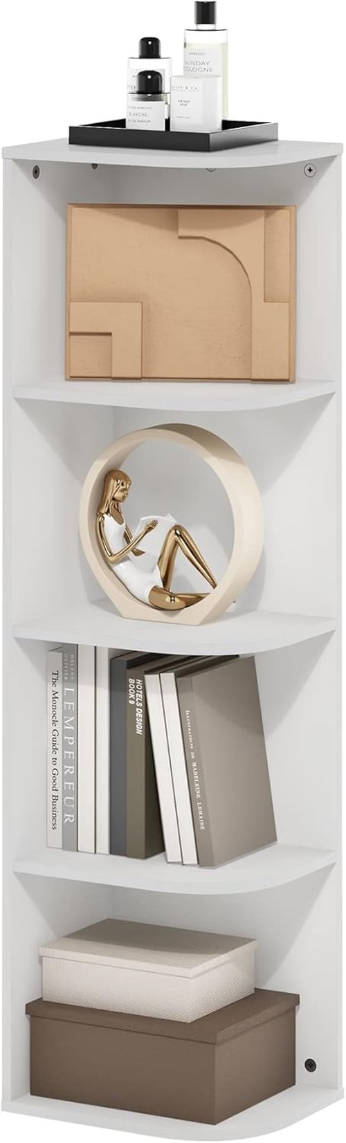 Furinno Pasir 4-Tier Corner Bookcase - Stylish Open Shelf Design in White Finish
