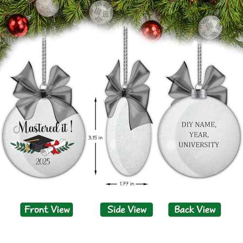 Mastered It Class of 2025 Masters Degree Graduation Ornament Christmas Ornament Tree Decoration Gifts for Her Him Graduation Gift for High School Graduate PhD College Students Glitter