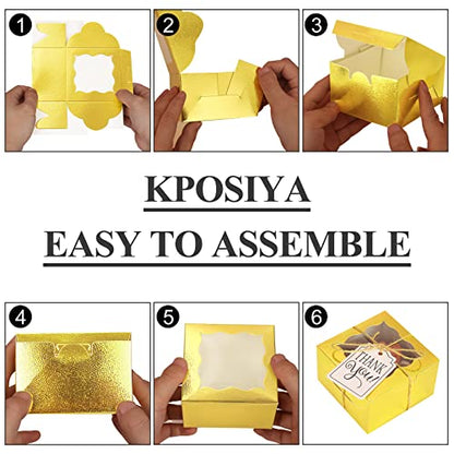 Gold Small Cookie Gift Box with Window - 20 Pack, 4x4x2.5 Inches