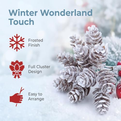 Artificial Frosted Pine Cone Picks 100PCS for Christmas Decor & Wreaths