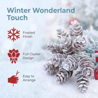 Artificial Frosted Pine Cone Picks 100PCS for Christmas Decor & Wreaths