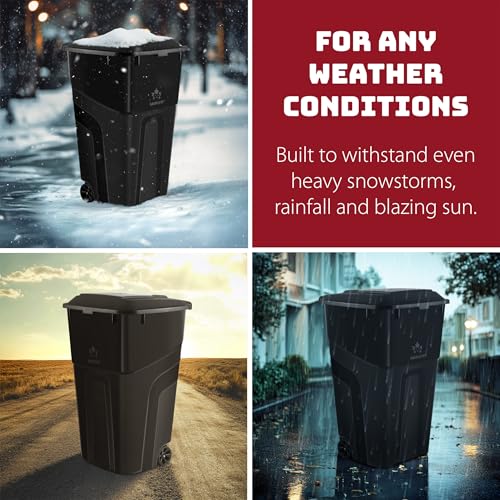 Outdoor Garbage Can with Lid - Black, 32 Gallon Wheeled Trash Bin