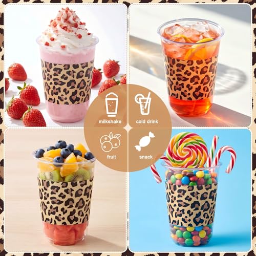 50 Pcs Leopard Print Disposable Plastic Cups for Parties - 16oz, Clear & Leopard Variation