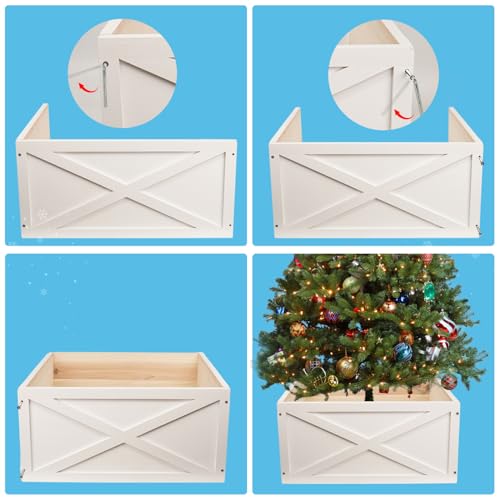 Small White Christmas Tree Collar Box - 17 Inch Wooden Tree Stand Cover