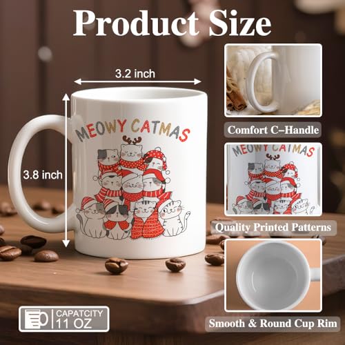 Christmas Cat Lover Mug - Ceramic Coffee Cup with Red & Black Variation
