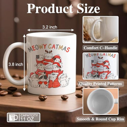 Christmas Cat Lover Mug - Ceramic Coffee Cup with Red & Black Variation