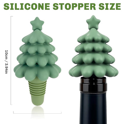 Christmas Tree Wine Stopper Set – Silicone Gag Gifts, Stocking Stuffers