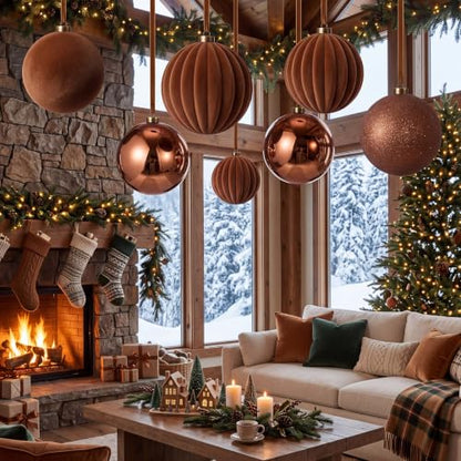Large Brown Christmas Ball Ornaments Set - 8 Pcs 6 Inch Extra Large Holiday Decor