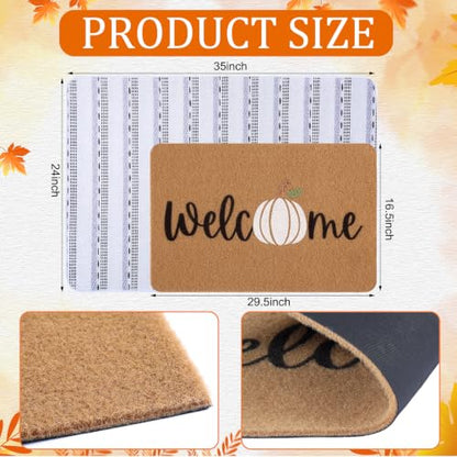 Fall Welcome Doormat Set with Pumpkin & Striped Runner, Outdoor Indoor Decor