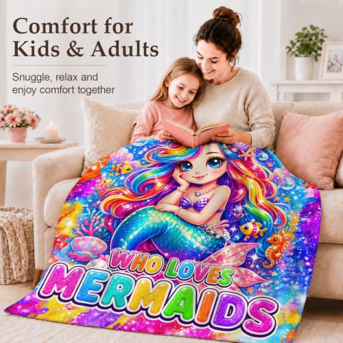 Blue Mermaid Blanket for Girls 50x60 Fuzzy Throw Cozy Kids Gift
