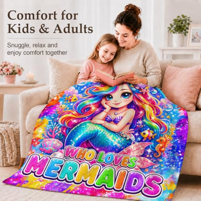 Blue Mermaid Blanket for Girls 50x60 Fuzzy Throw Cozy Kids Gift