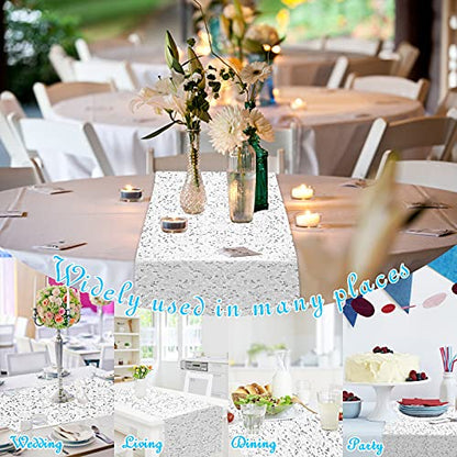Silver Sequin Table Runner 12x108 Inch for Weddings Party & Holiday Decor - 2 Pack