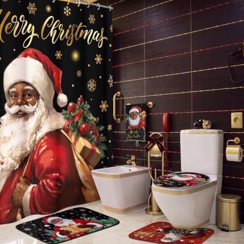 Black Christmas Santa Shower Curtain Set with Rugs and Towels - African American Holiday Decor Variation of THIS listing