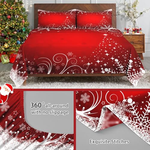Rad Christmas Queen Bed Sheet Set - Snowflake Bedding with Flat & Pillowcases