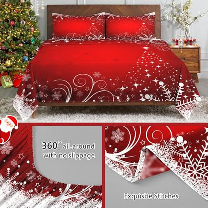 Rad Christmas Queen Bed Sheet Set - Snowflake Bedding with Flat & Pillowcases