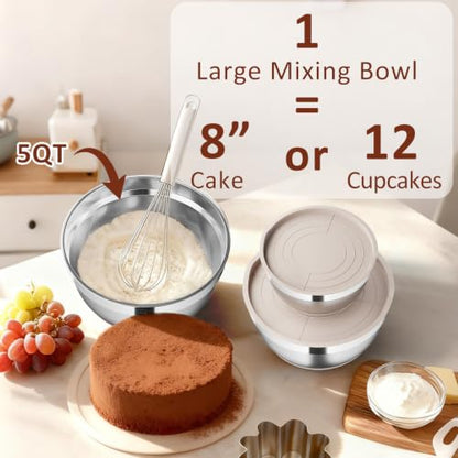 Khaki 9 Pack Mixing Bowls with Airtight Lids & Grater Attachments