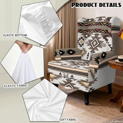 Aztec Tribal Pattern Wingback Chair Cover with Elastic Bottom - Secure Fit