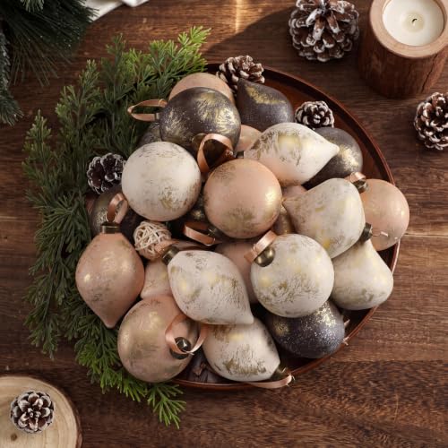 Neutral Gold Christmas Ornaments Set - 12 Teardrop Holiday Decor
