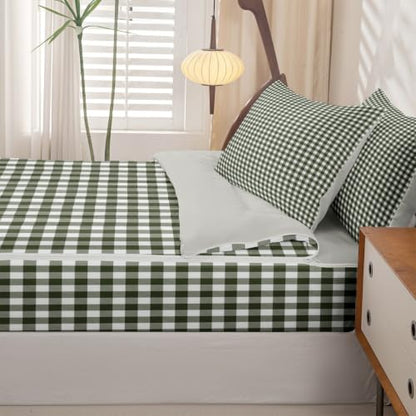 Feelyou Sage Green Gingham Zipper Bedding Set - Twin Size