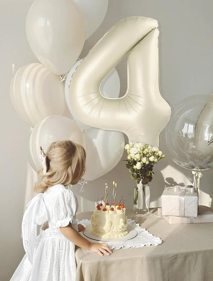 40 Inch Large Number Balloons - Cream White 4 for Birthday Parties, Graduations & Weddings