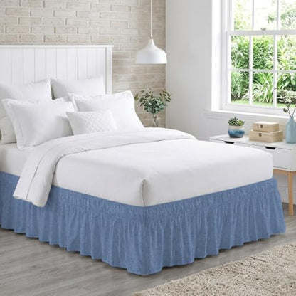 Denim Blue King Size Bed Skirt - 16 Inch Drop Wrap Around Dust Ruffle