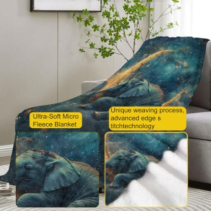 Elephant Moon Star Fleece Blanket 50x60 Inches for Kids & Adults - Cozy Gift